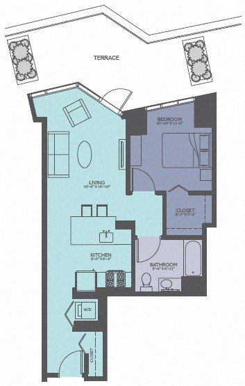 1 Bedroom 01-Tower/Terrace Floorplan Image